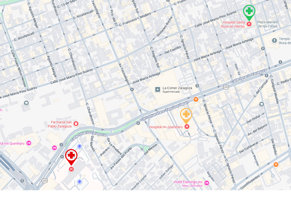 Mapa de hospitales en Querétaro